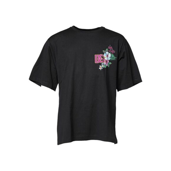 Dolce & Gabbana Black DG Floral Print Crew Neck Men's T-shirt